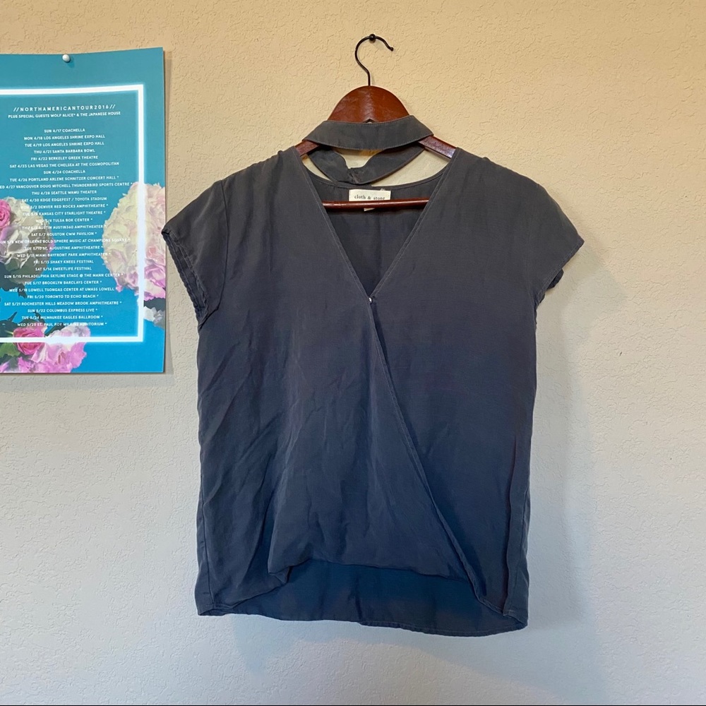 Cloth & stone grey choker neck wrap top